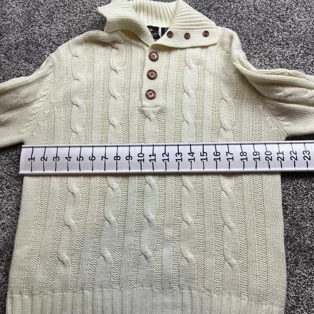 vintage sweater Fruit of the Loom Sweater Mens Medium Cream Cable Knit Shawl 80s